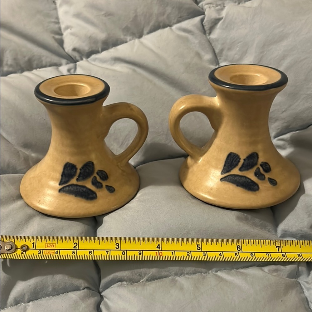 Yellow Ceramic Candle Holders with Black Accents